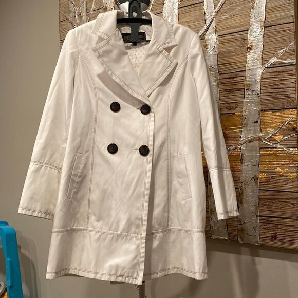 Marvin Richards Jackets & Blazers - marvin richards white double brested trench coat size L GUC cotton Polly blend